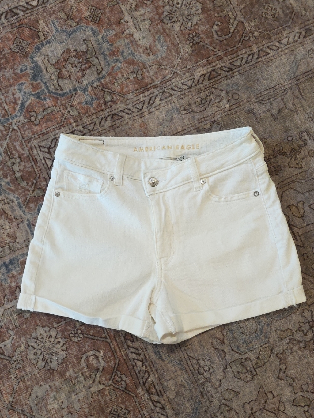 American Eagle Outfitters White Denim Cuffed Shortalls